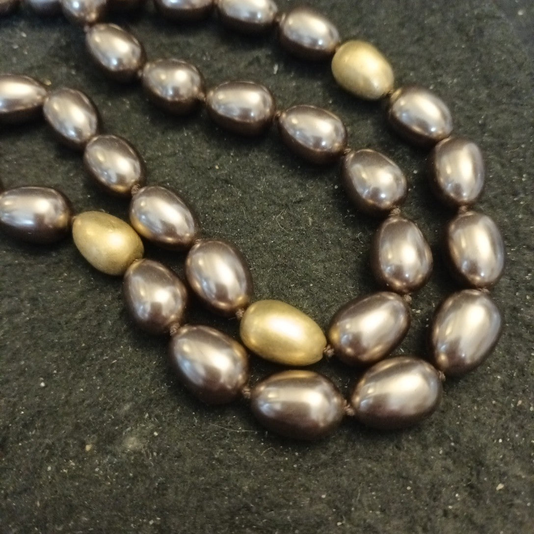 Monet Beaded Necklace Brown Bronze 42in Long