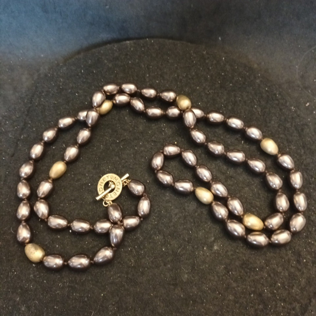 Monet Beaded Necklace Brown Bronze 42in Long