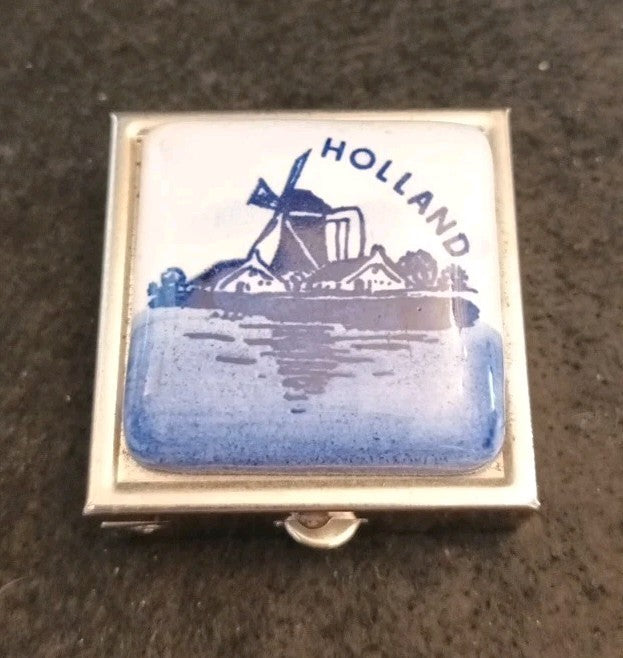 Delft Holland Ceramic And Metal Pill Box
