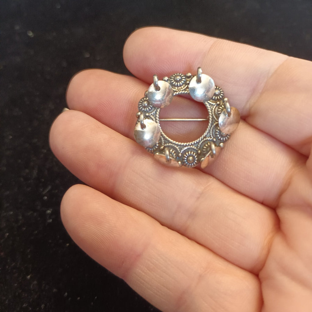 Silver Tone brooches 2.5cm diameter (one marked 830S)