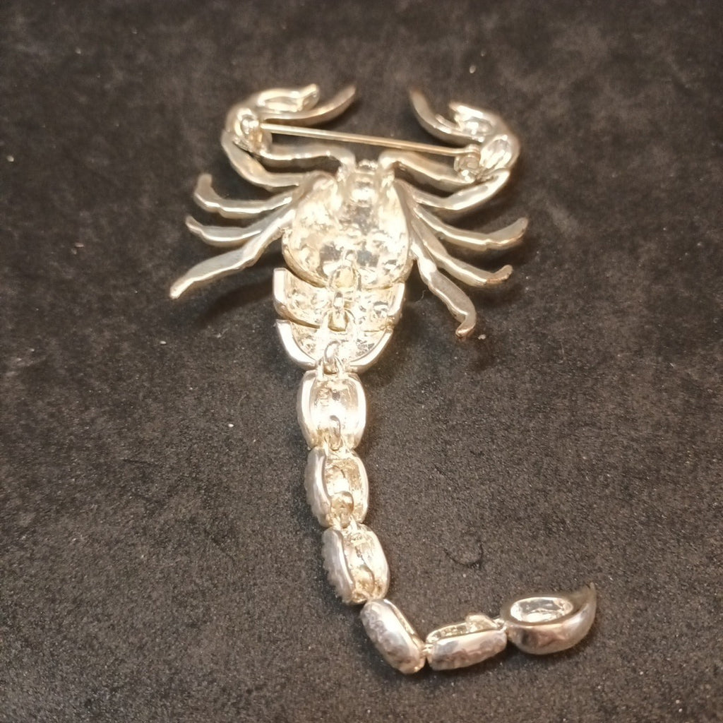 Silver Tone Brooch Scorpion Articulated With Rhinestones