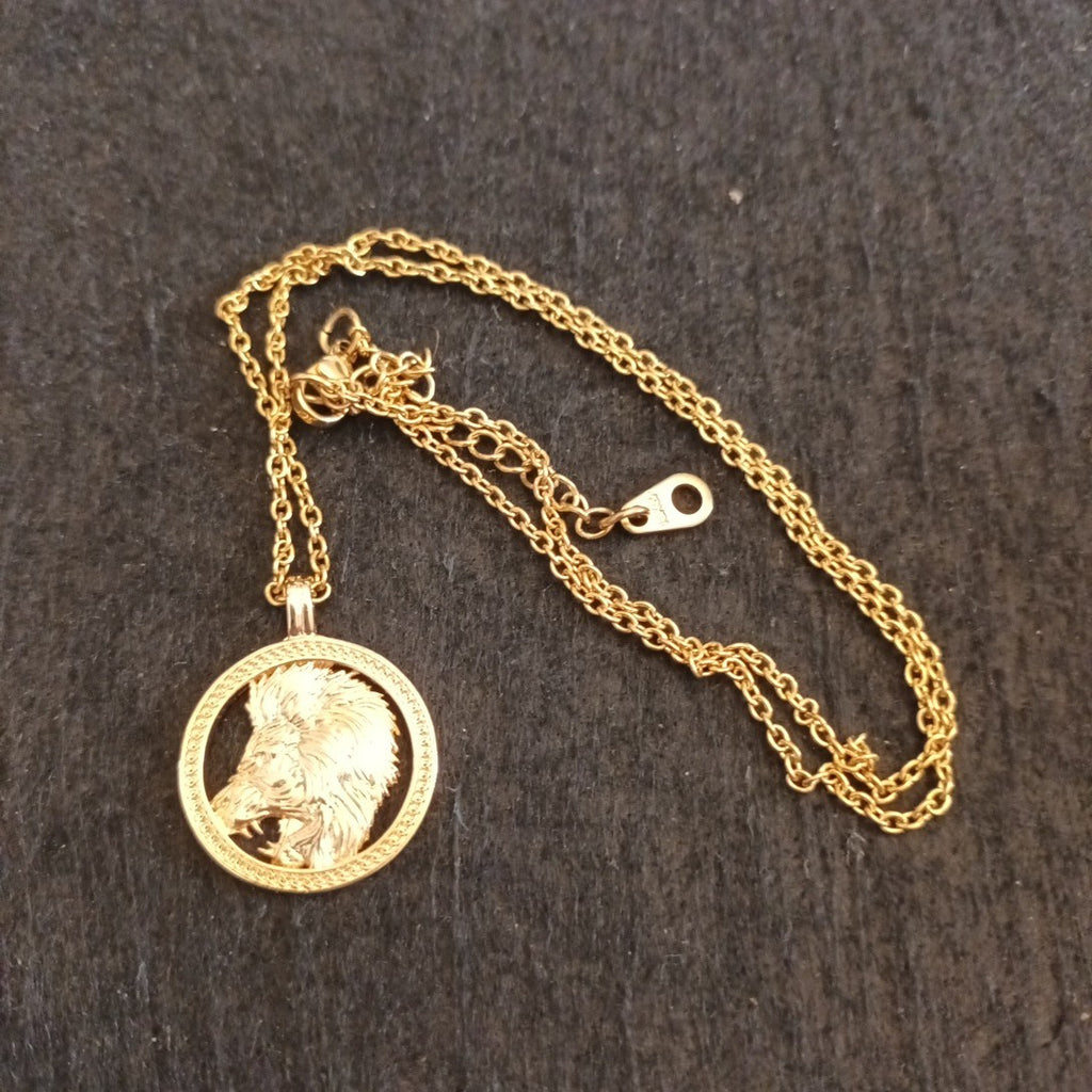 18ct Gold Plated Chain Necklace And Lion Pendant 18in