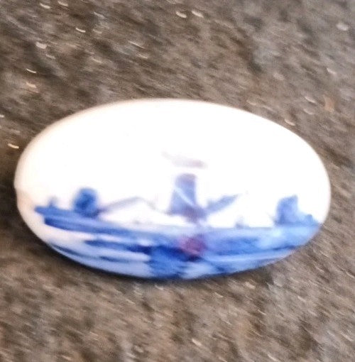 Delft Ceramic Blue And White Brooch Windmill
