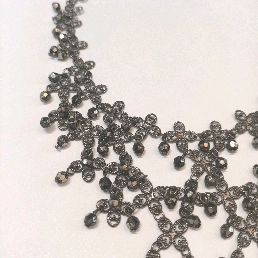 Grey Tone Statement Necklace With Grey Faceted Beads