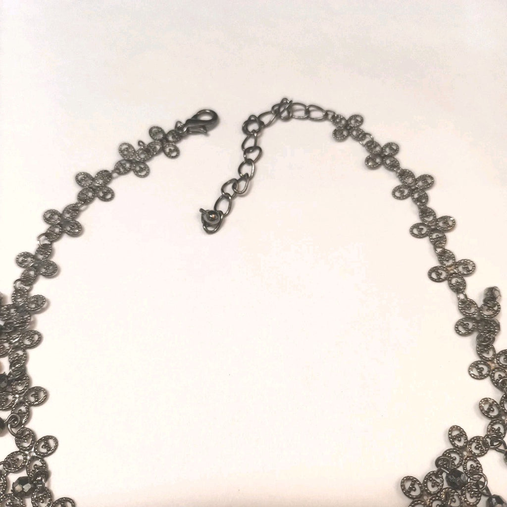Grey Tone Statement Necklace With Grey Faceted Beads
