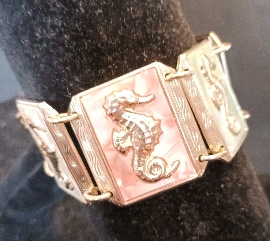Vintage panel bracelet seahorse lightweight West Germany