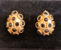 Gold Tone Clip On Earrings Black Glass Faceted Stones