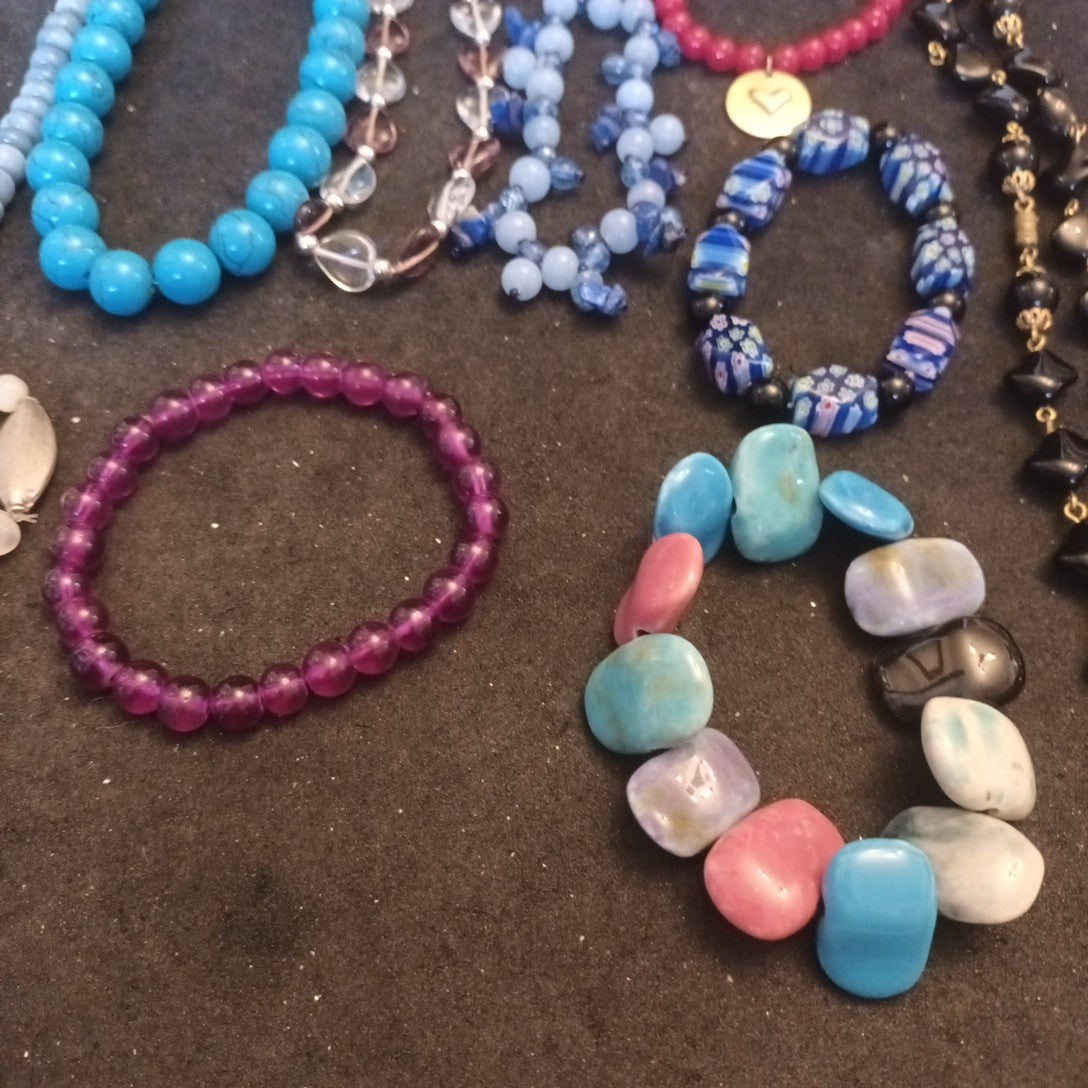 Costume Jewellery Necklaces Bracelets Bundle Joblot Glass, Ceramic, Gem Stones