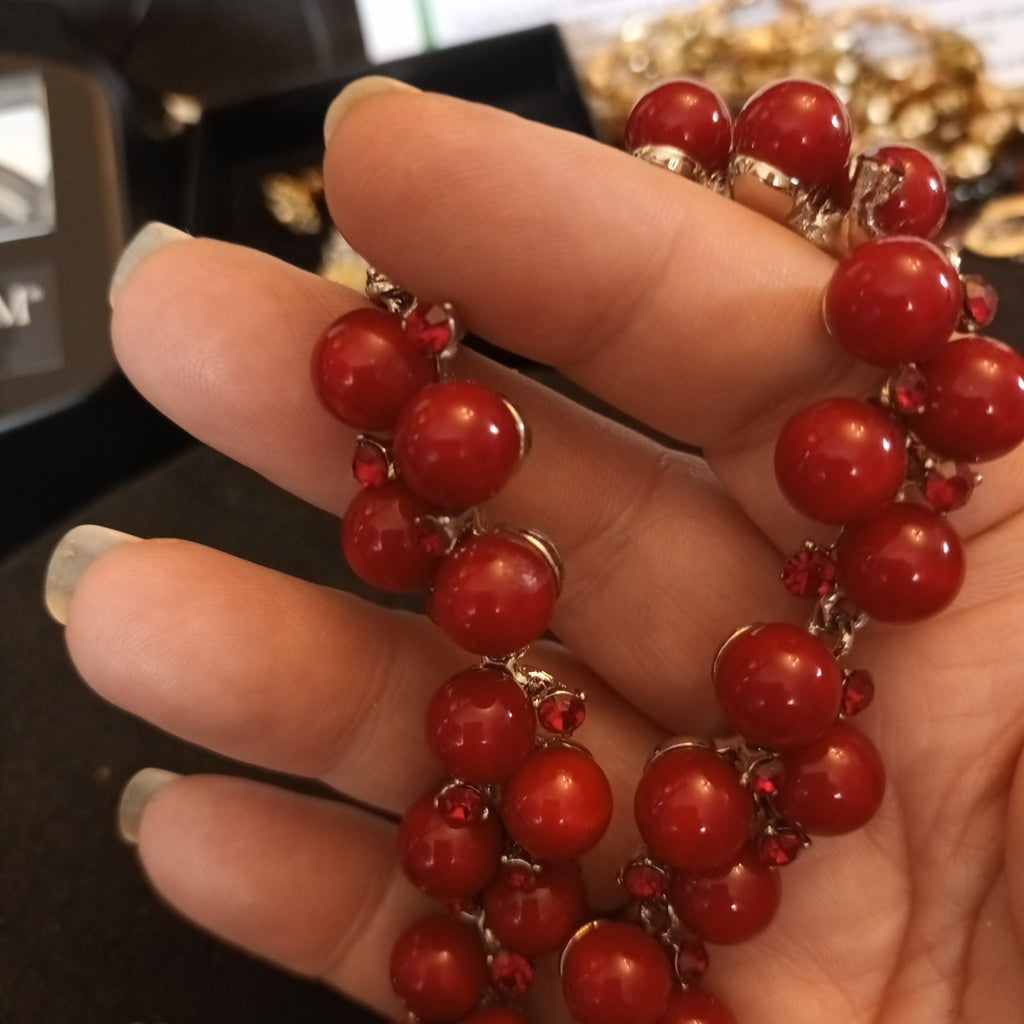 Coast Red Beaded Statement Necklace 38cm