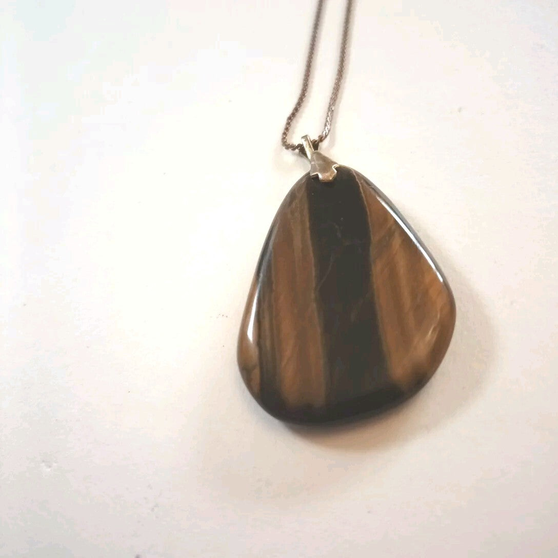 Pendant Necklace  Brass Tone Chain With Stone Pendant. Marked ZA-MI Italy