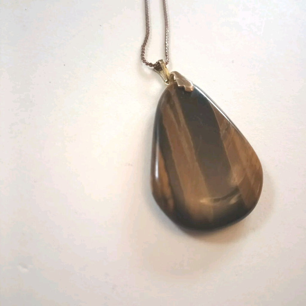 Pendant Necklace  Brass Tone Chain With Stone Pendant. Marked ZA-MI Italy