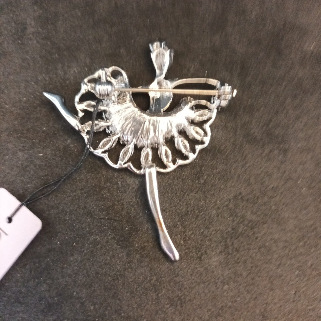 Jon Richard brooch Ballerina Silver Tone Clear Stones. 6cm Tall 5cm Wide.