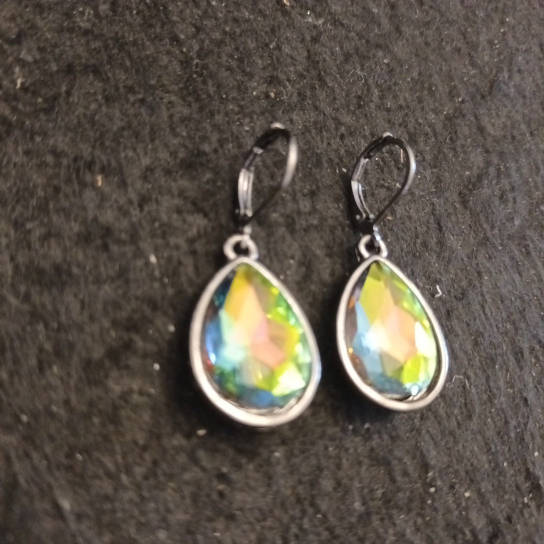 Kirk's Folly Earrings Green Faceted Gun Metal Grey Colour Metal