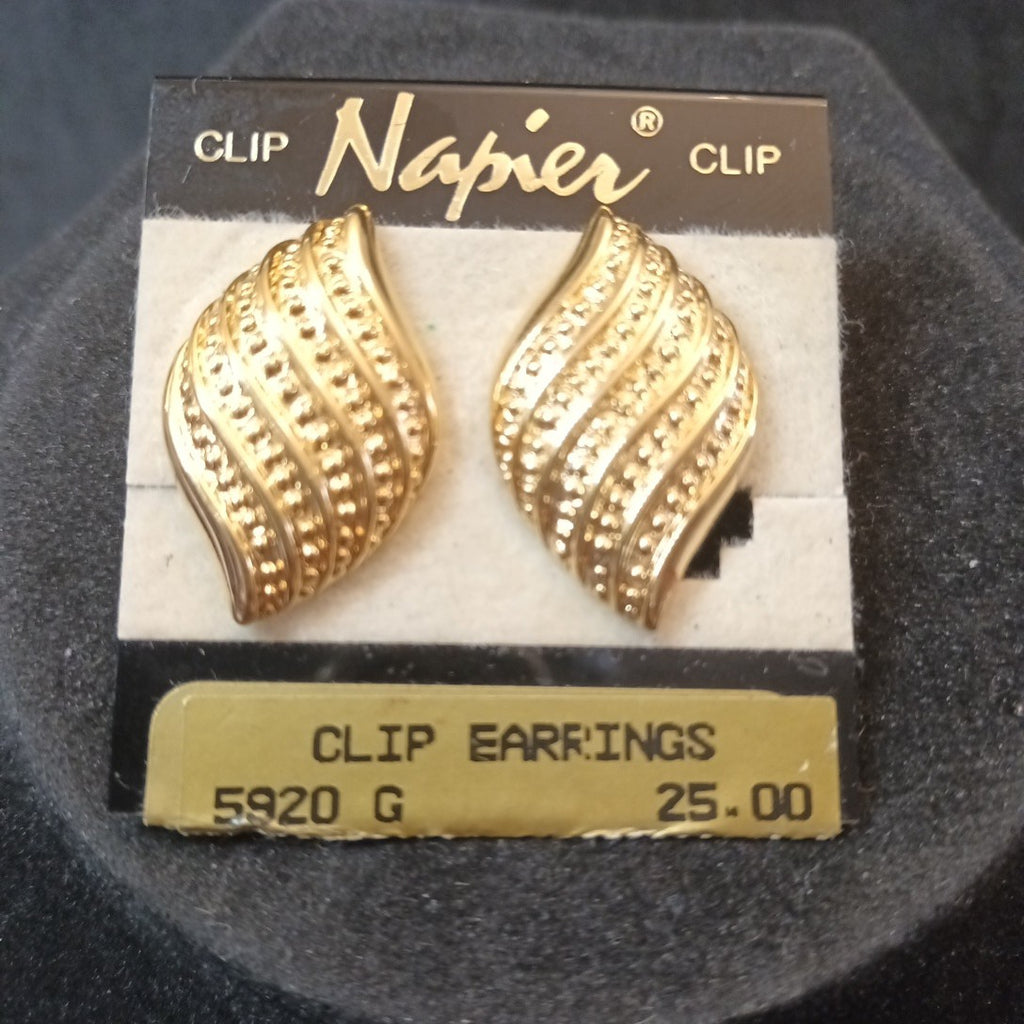 Napier Gold Tone Screw Back Earrings On Original Card