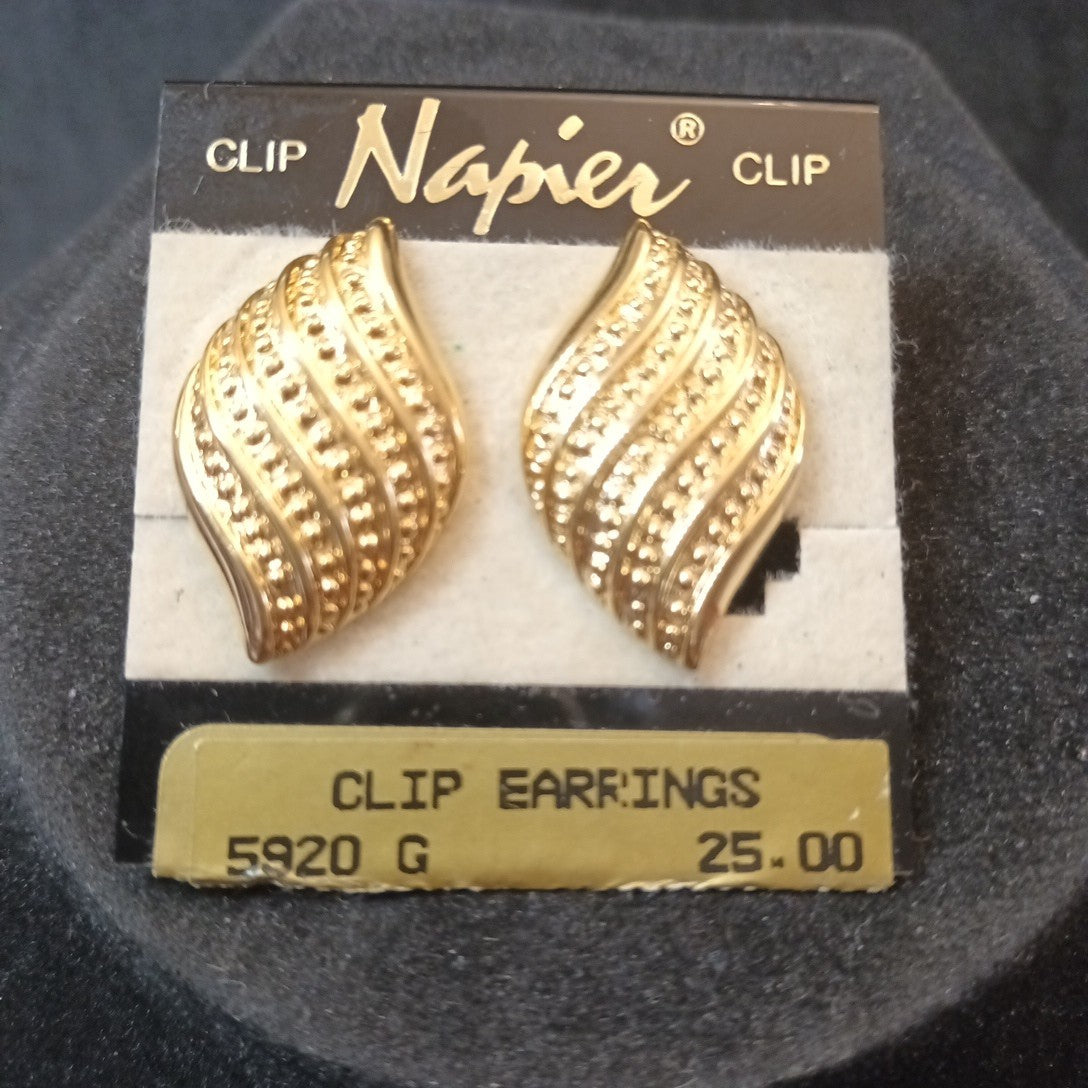 Napier Gold Tone Screw Back Earrings On Original Card