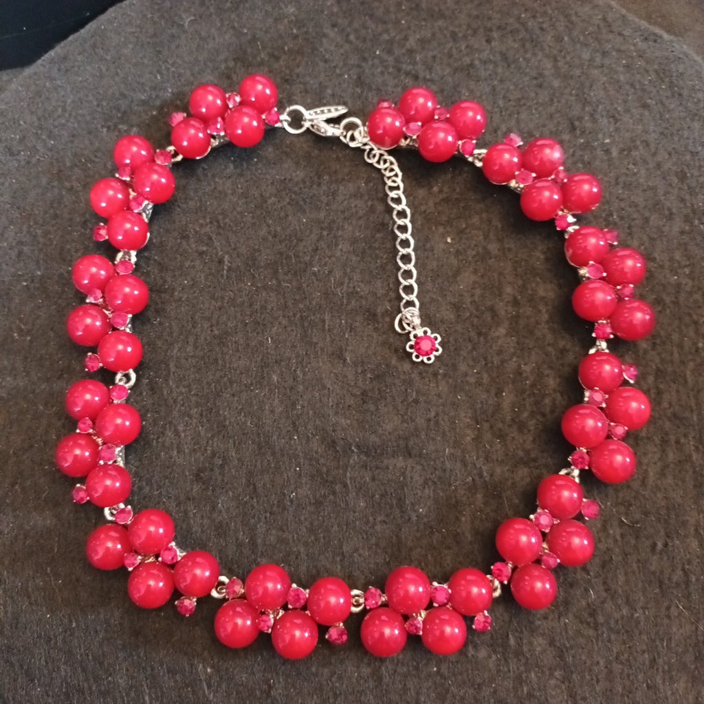 Coast Red Beaded Statement Necklace 38cm