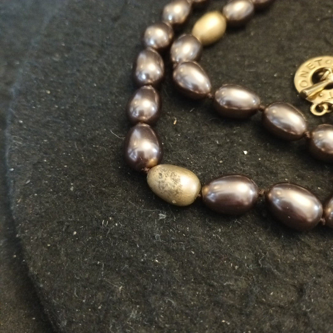 Monet Beaded Necklace Brown Bronze 42in Long