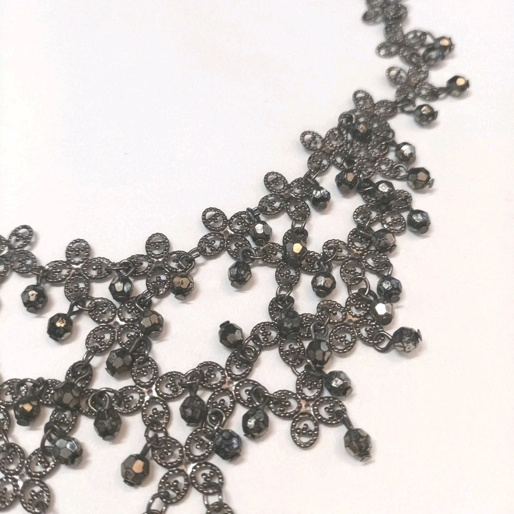 Grey Tone Statement Necklace With Grey Faceted Beads