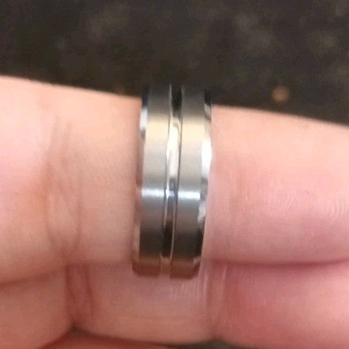 8mm Silver Tungsten Carbide Ring Unisex Brushed Polished Edges Durable Band Sz R