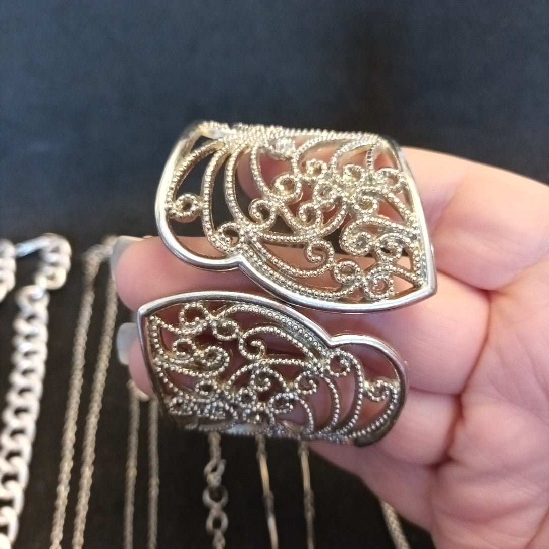 Silver Tone Costume Jewellery  Necklaces Bracelets Bundle Joblot 