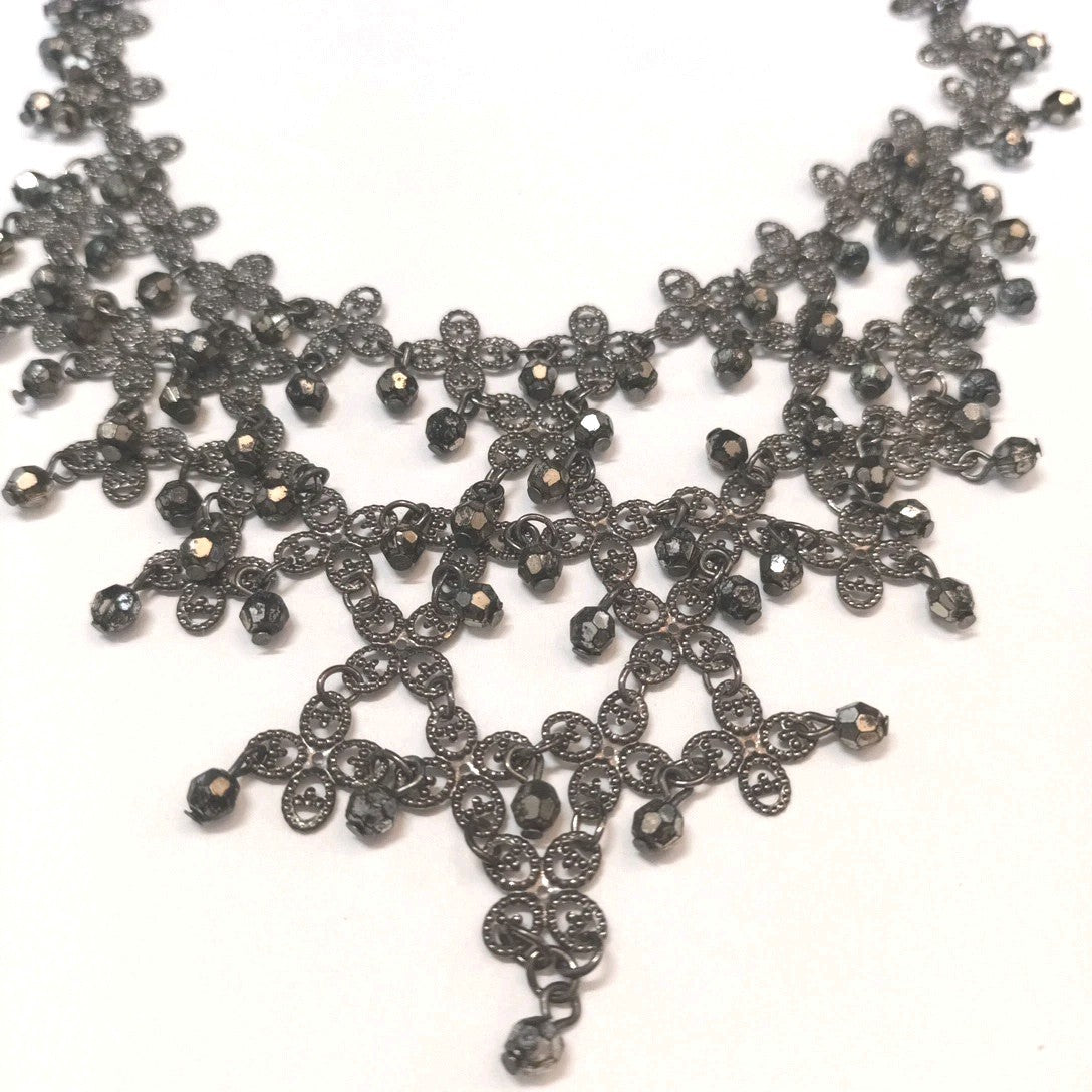 Grey Tone Statement Necklace With Grey Faceted Beads