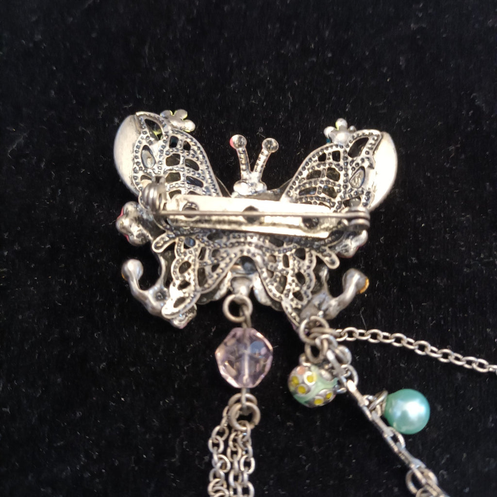 Brooch - Silver tone butterfly brooch - double brooch