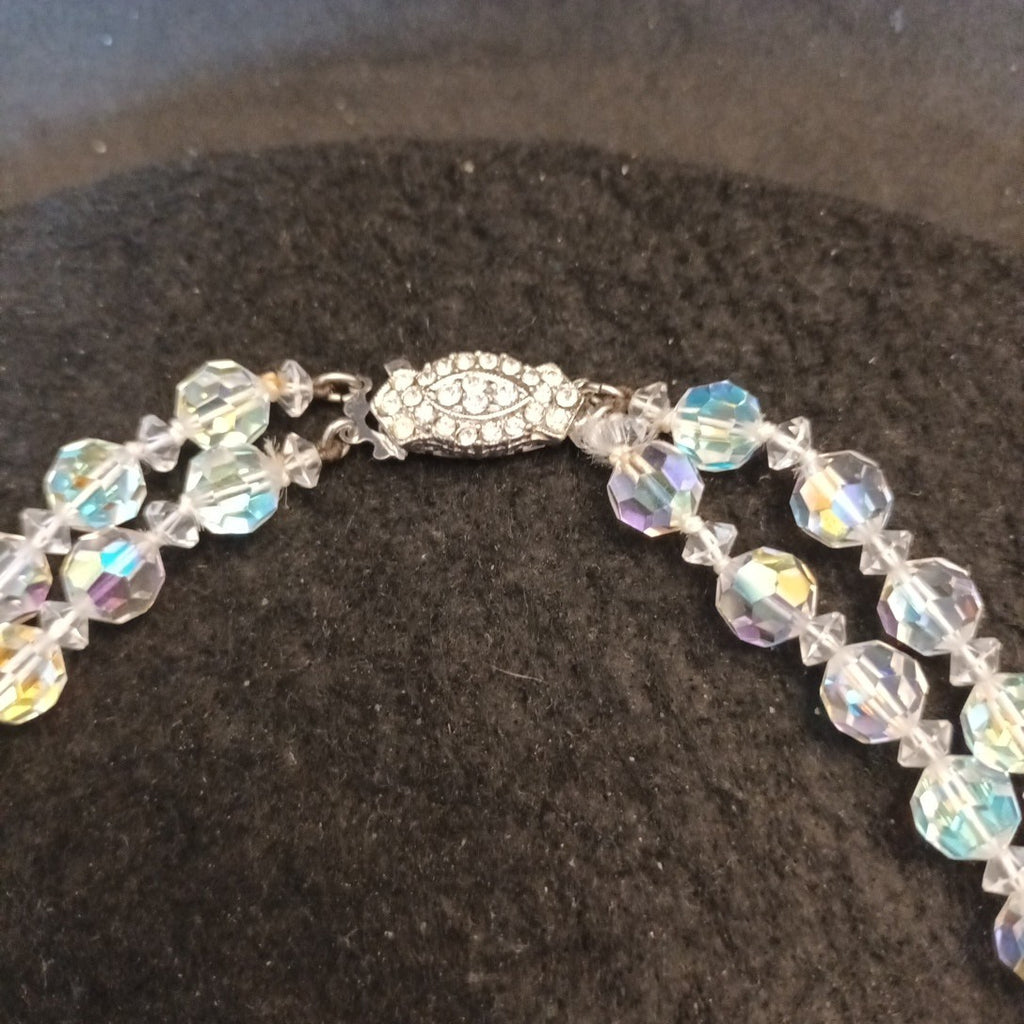 Necklace Costume Jewellery Faceted Ab Coated Glass Beads 2 Layers  16.5in Long