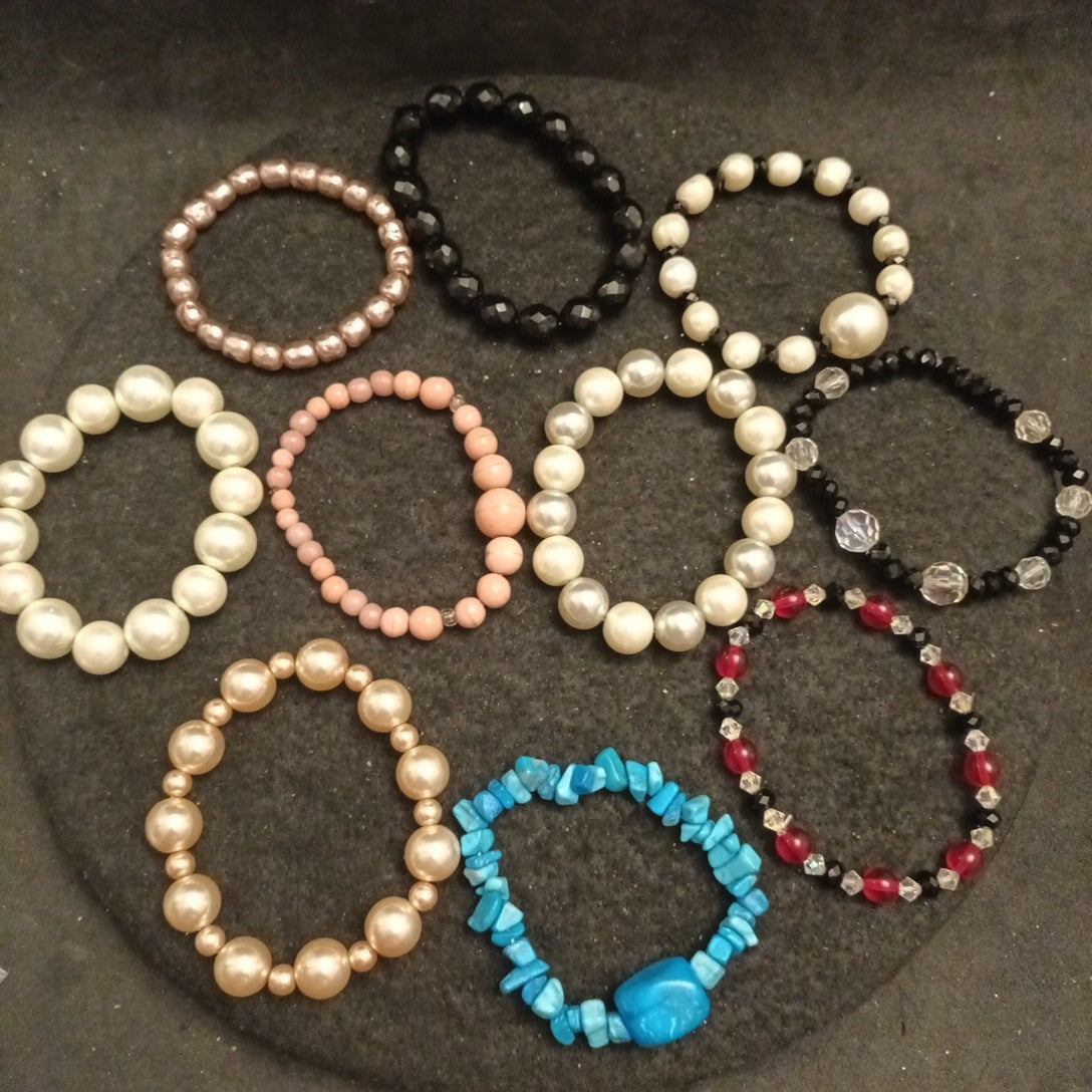 10 Beaded Elasticated Bracelets Bundle Joblot
