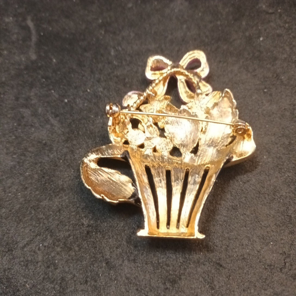 Brooch In Shape Of Basket And Flowers.