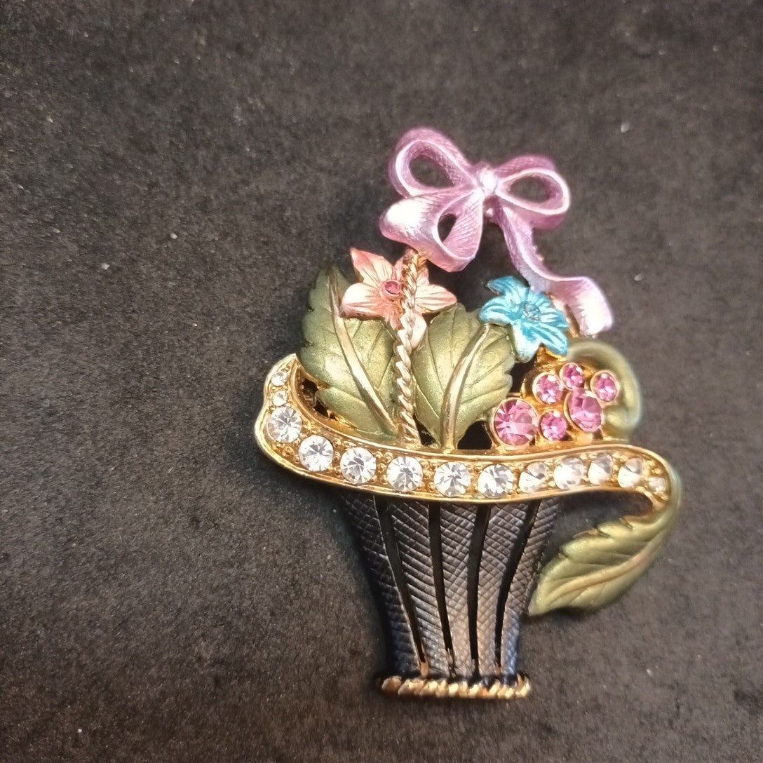 Brooch In Shape Of Basket And Flowers.