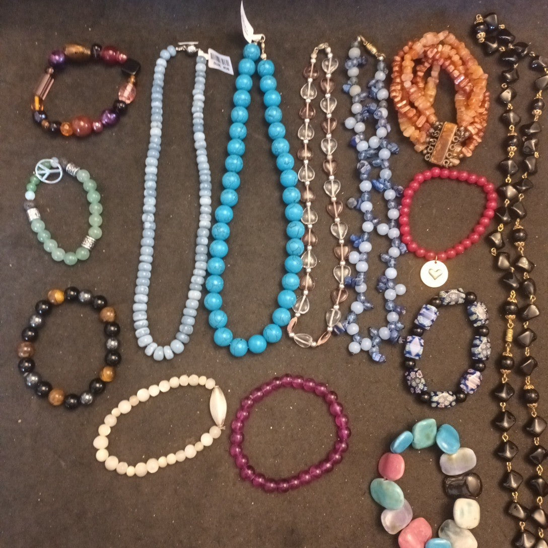 Costume Jewellery Necklaces Bracelets Bundle Joblot Glass, Ceramic, Gem Stones