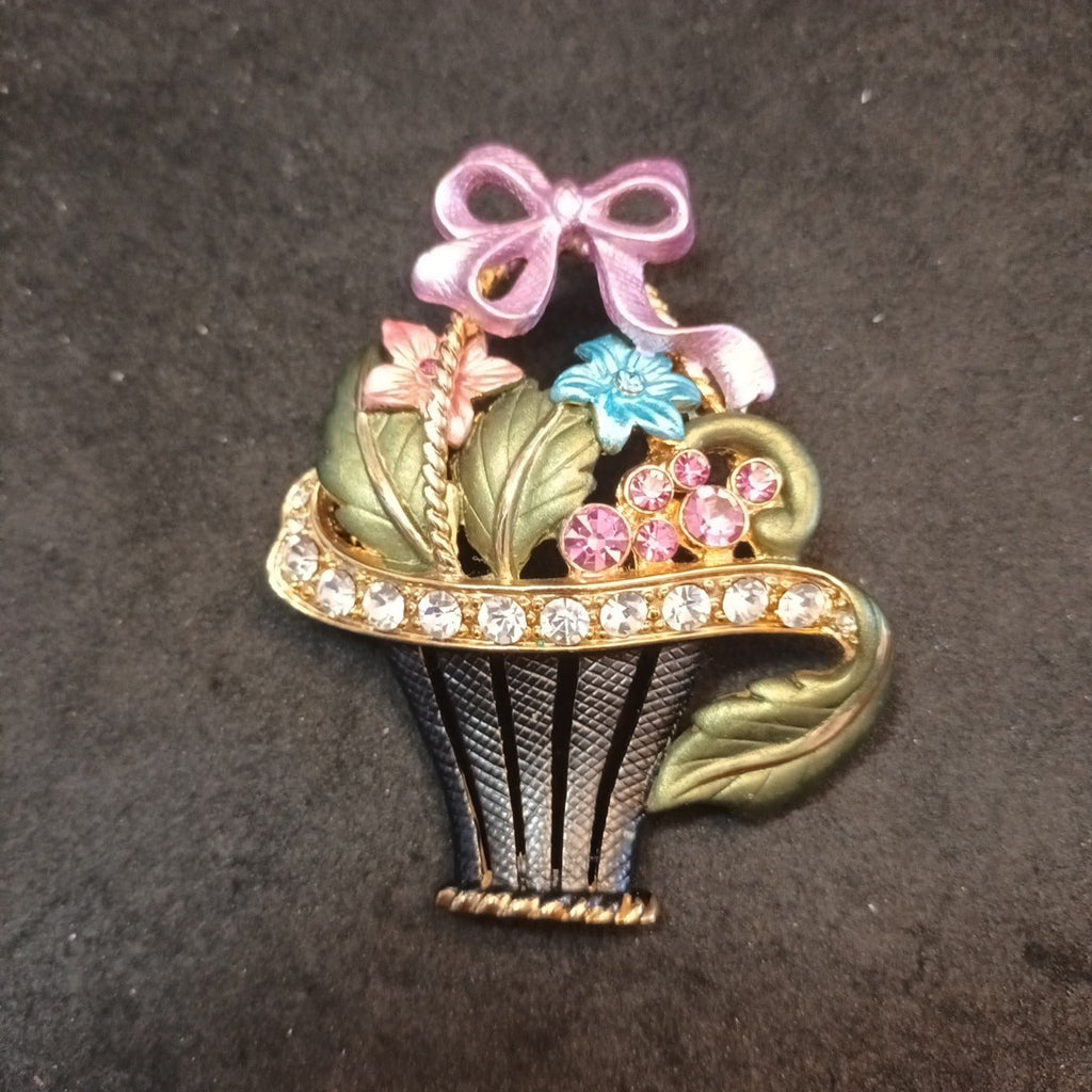 Brooch In Shape Of Basket And Flowers.