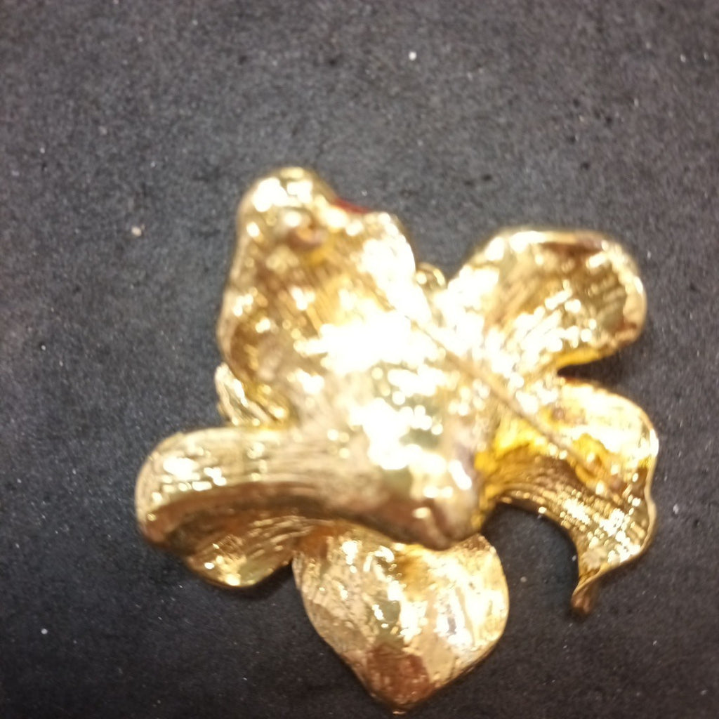 Gold Tone And Red Enamel Brooch Floral 47x47mm