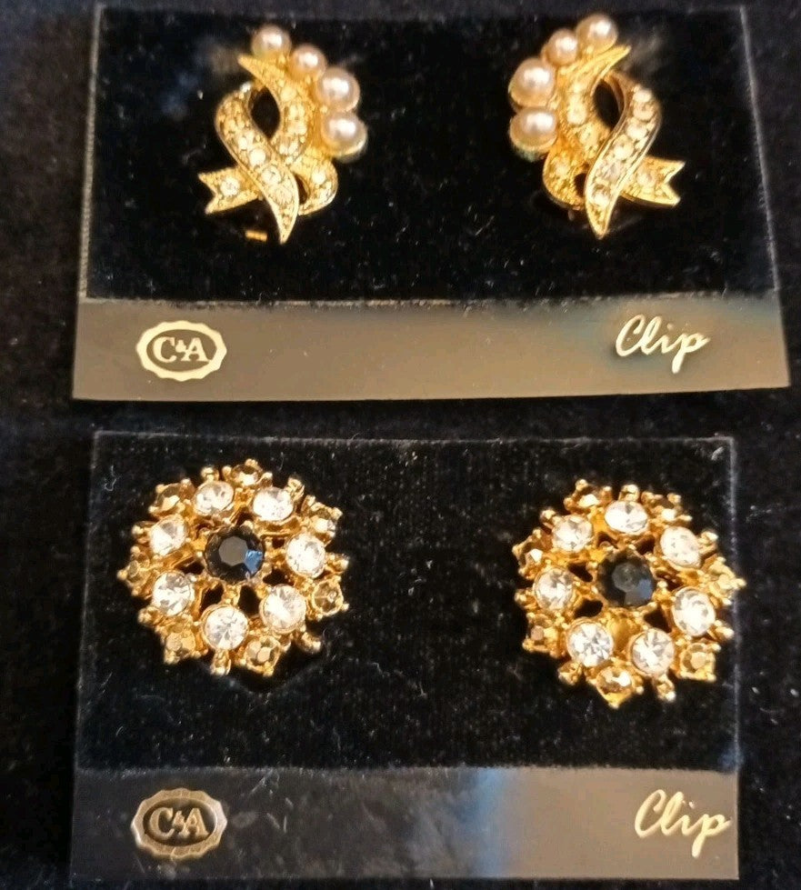 Gold Tone Clip On Earrings.  Two Pairs Vintage C&A Clip On Earrings