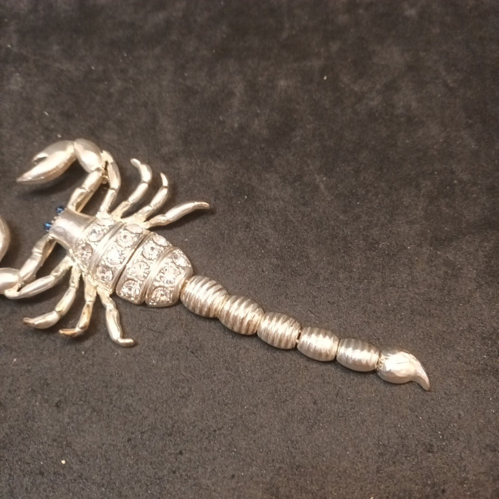 Silver Tone Brooch Scorpion Articulated With Rhinestones