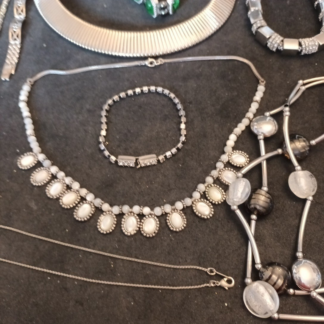 Silver Tone Costume Jewellery  Necklaces Bracelets Bundle Joblot 
