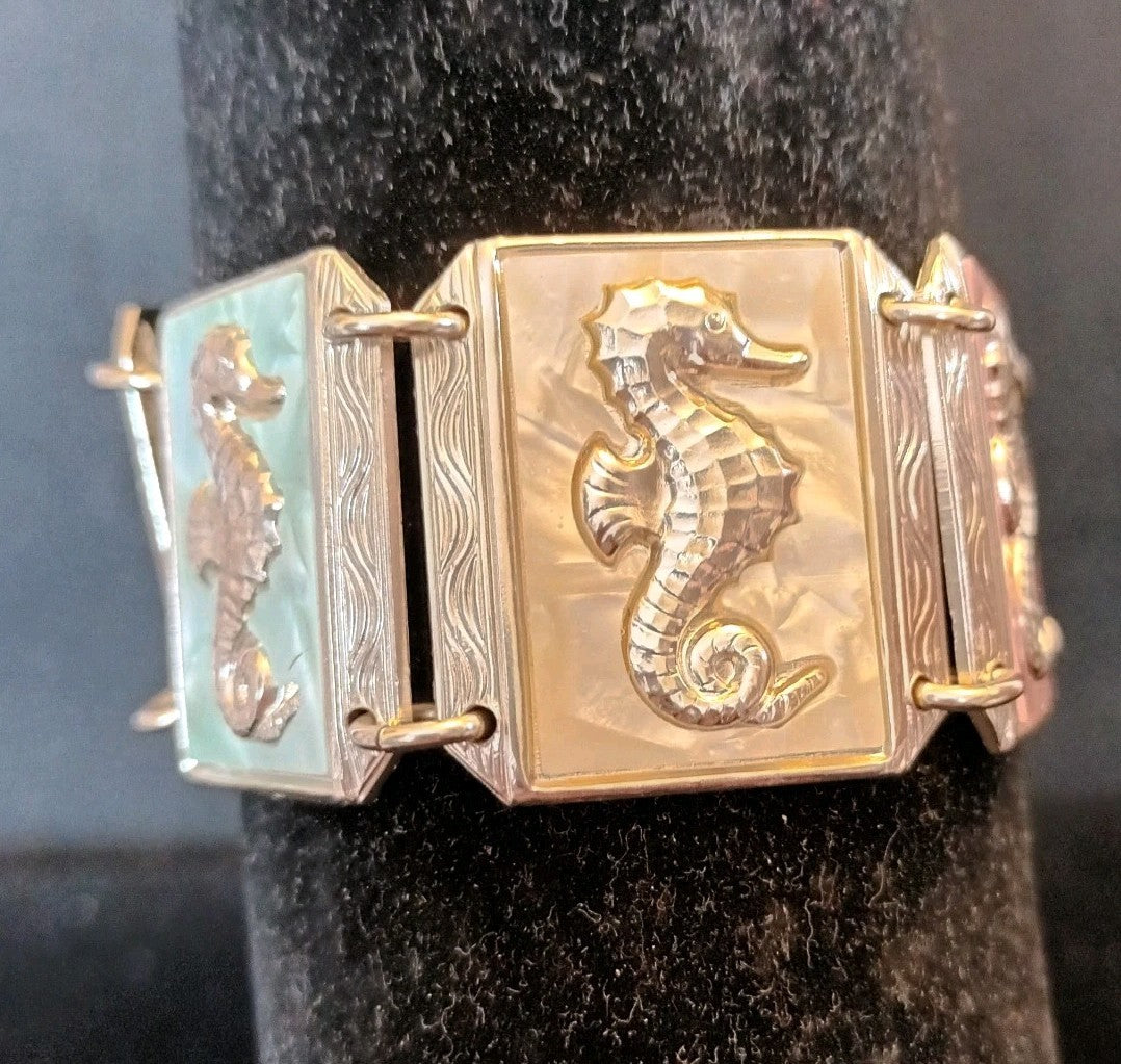 Vintage panel bracelet seahorse lightweight West Germany