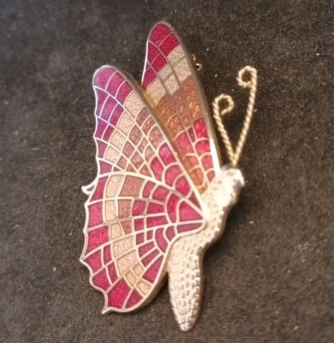 Fish And Crown Butterfly Brooch Enamel Gold Tone