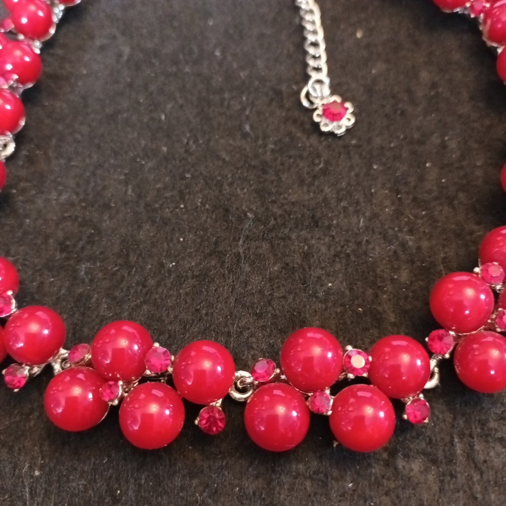 Coast Red Beaded Statement Necklace 38cm