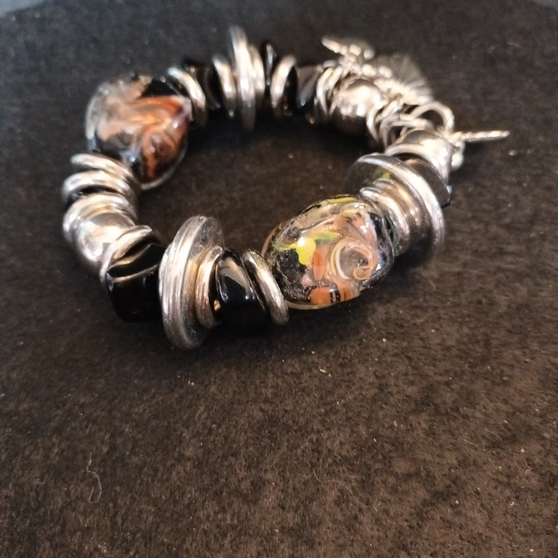 Austoni Milano 1928 Charm Bracelet Chunky Silver Tone