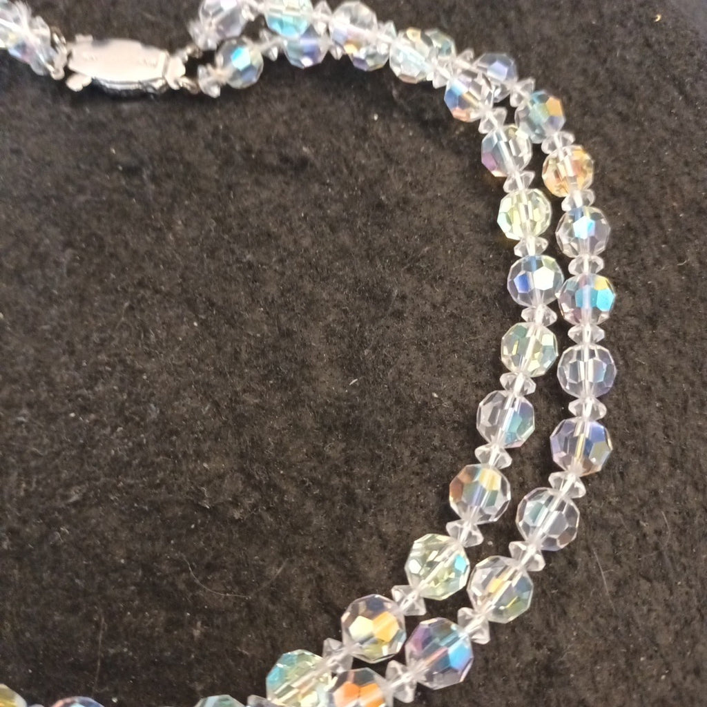 Necklace Costume Jewellery Faceted Ab Coated Glass Beads 2 Layers  16.5in Long