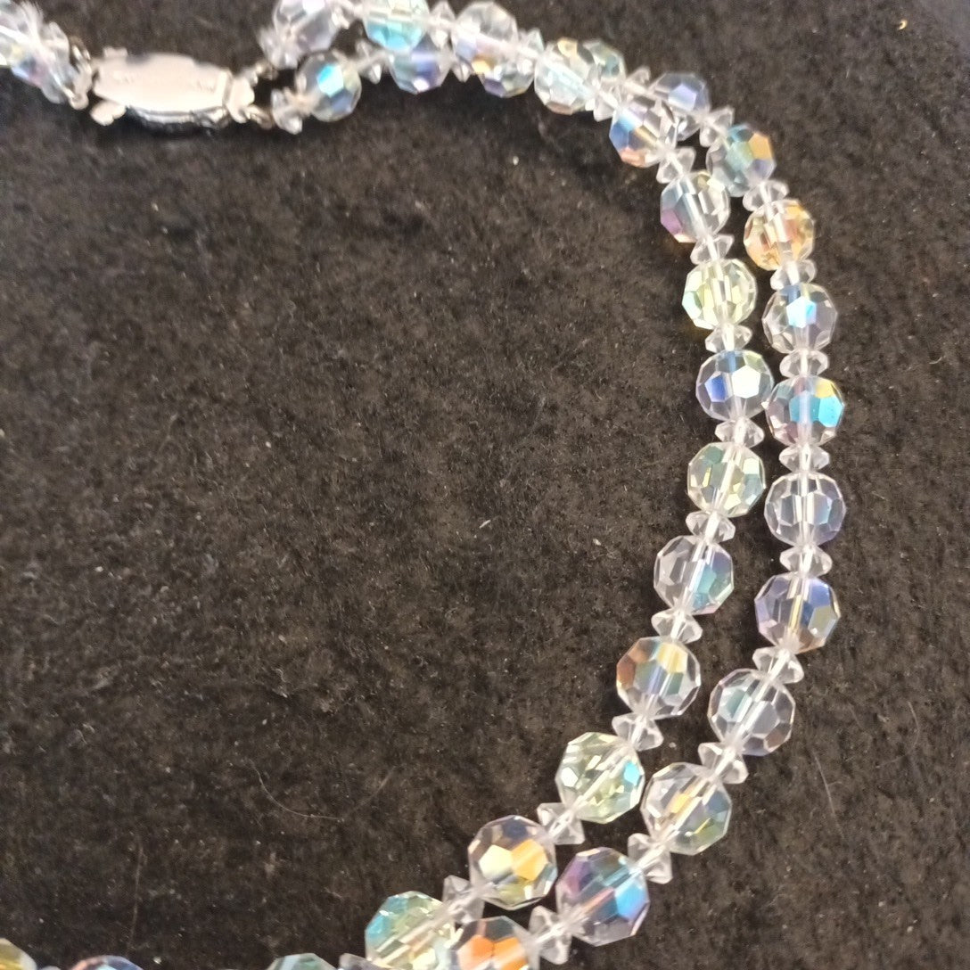 Necklace Costume Jewellery Faceted Ab Coated Glass Beads 2 Layers  16.5in Long