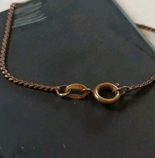 Pendant Necklace  Brass Tone Chain With Stone Pendant. Marked ZA-MI Italy