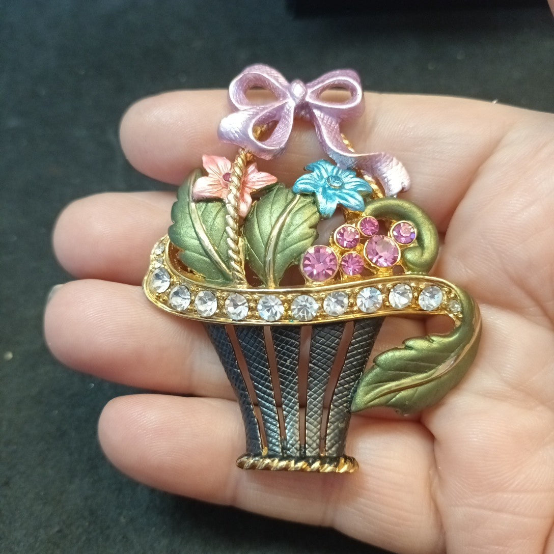 Brooch In Shape Of Basket And Flowers.