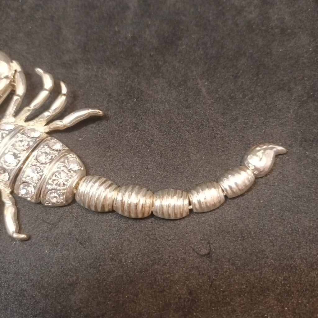 Silver Tone Brooch Scorpion Articulated With Rhinestones