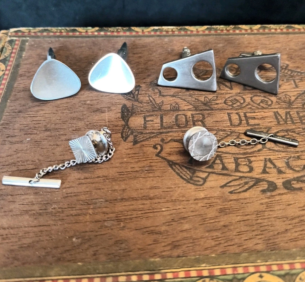 Cufflinks and Tie Pins mixed lot. Silver Tone.