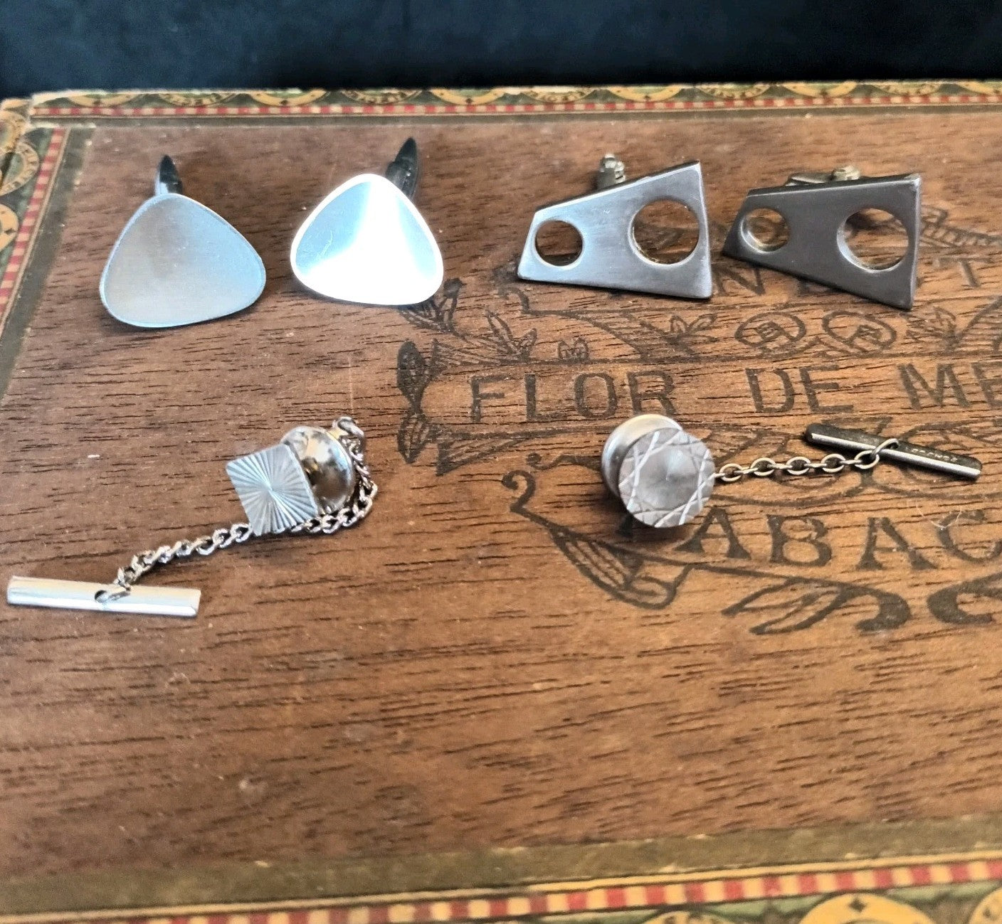 Cufflinks and Tie Pins mixed lot. Silver Tone.