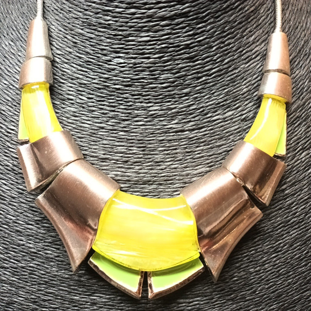 Gaby's Statement Necklace 16in Long Greens Gold Silver Tone