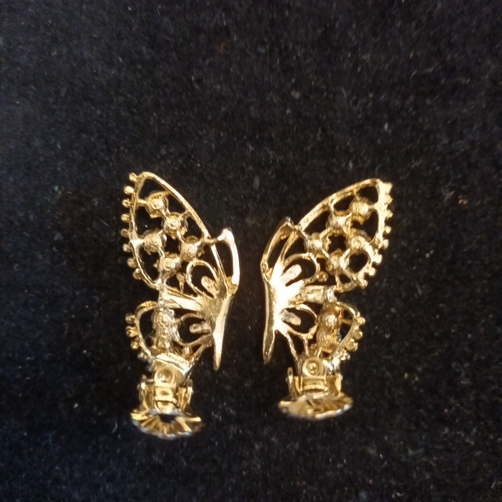 Isle Of Bute Butterfly Earrings Gold Tone Rhinestones