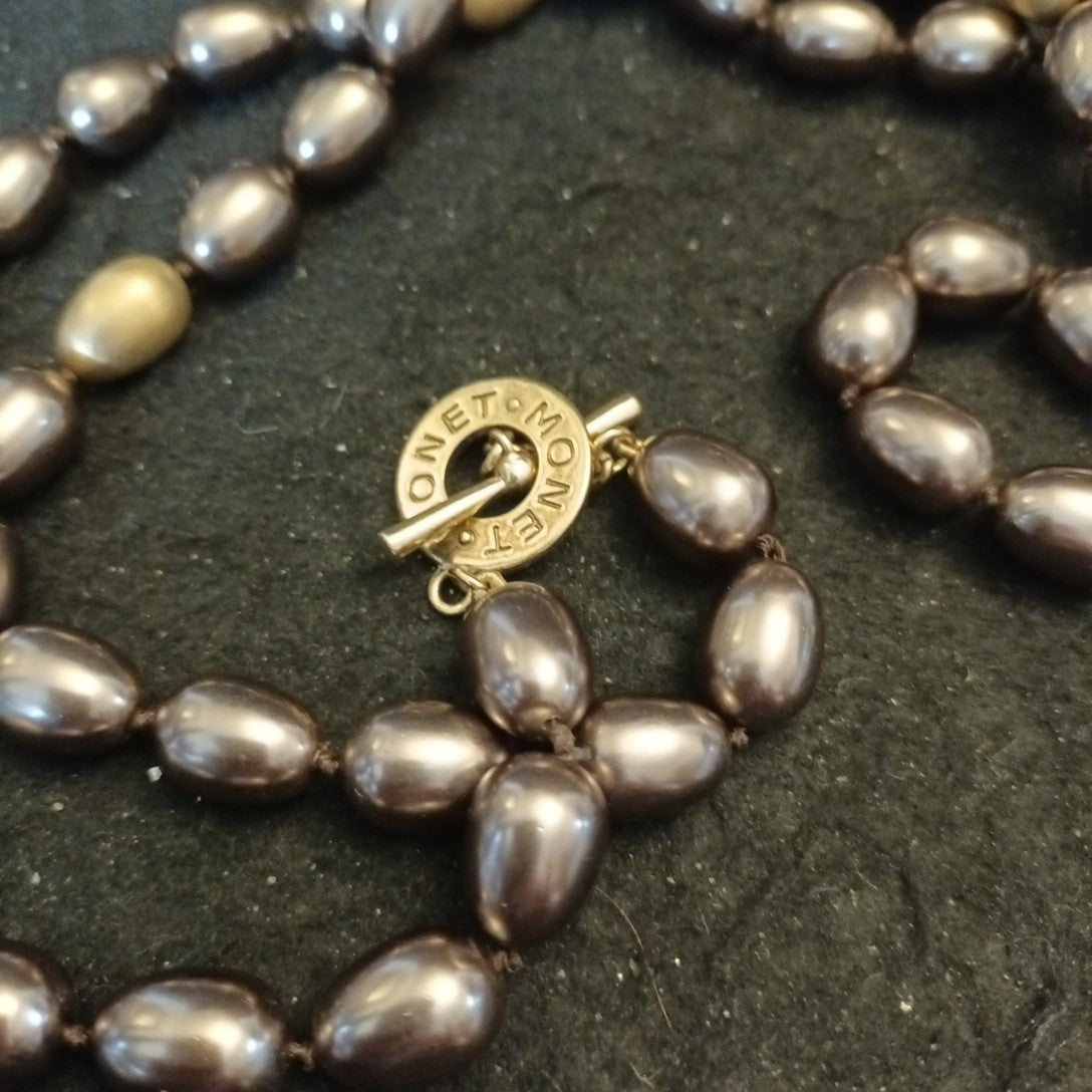 Monet Beaded Necklace Brown Bronze 42in Long